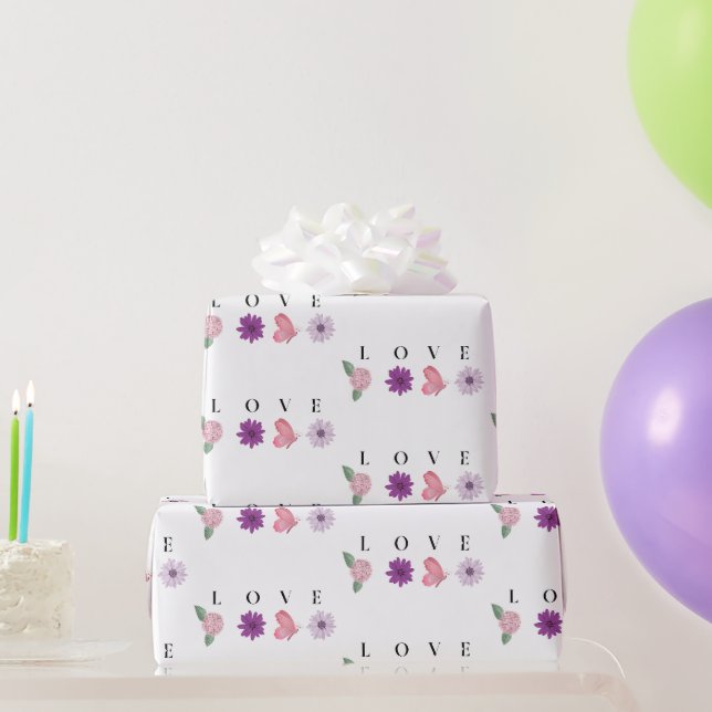 Papel De Presente Borboleta de AMOR, Rosa Romântico (Presentes para festas)