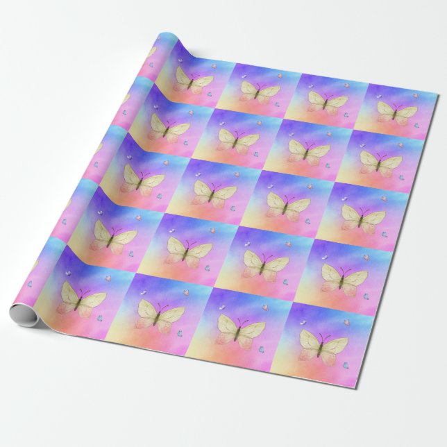 Papel De Presente Borboleta de Aquarela (Desenrolado)