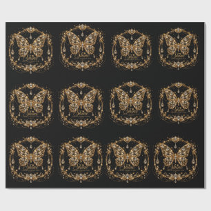 Papel De Presente Borboleta de Cristal Dourado Brilho Luxo Jóias Art