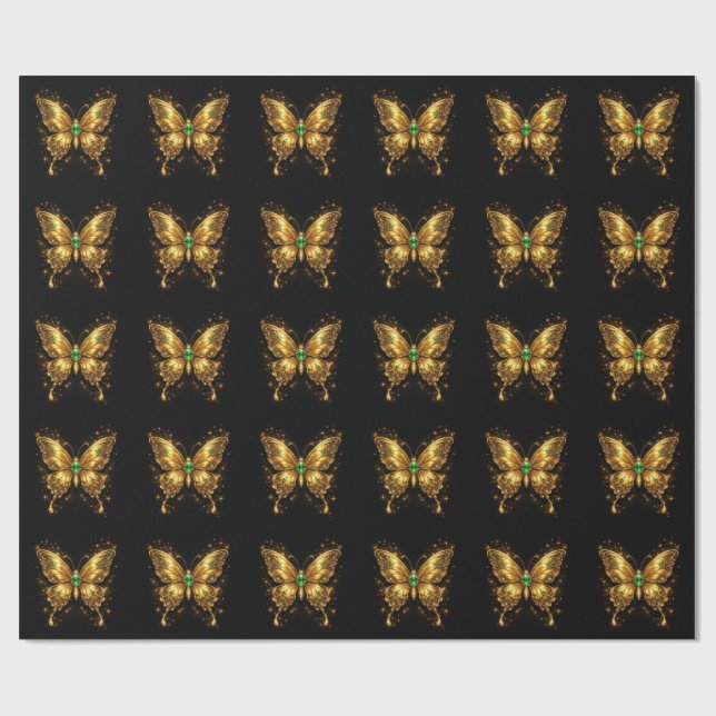 Papel De Presente Borboleta de Cristal Esmeralda Dourada (Aberto)