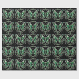 Papel De Presente Borboleta de Cristal Verde | Moldura Floral
