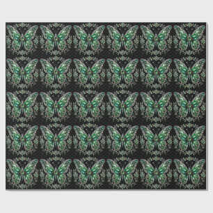 Papel De Presente Borboleta de Cristal Verde Moldura Floral