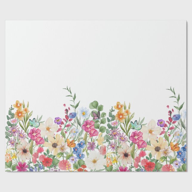 Papel De Presente Borboleta de Flor Silvestre de Primavera (Aberto)