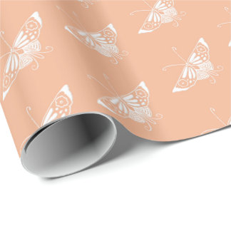 Papel De Presente Borboleta Deco estilizada - pêssego