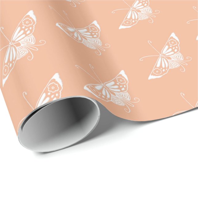 Papel De Presente Borboleta Deco estilizada - pêssego (Ponta do rolo)