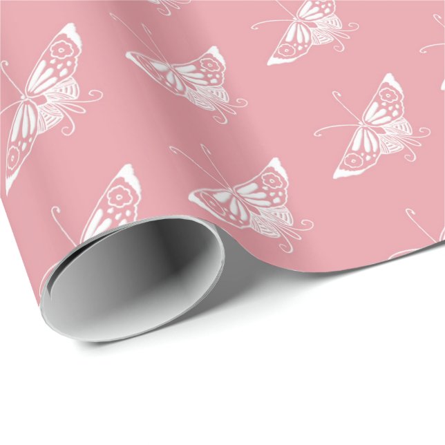Papel De Presente Borboleta Deco estilizada - rosa-casca (Ponta do rolo)