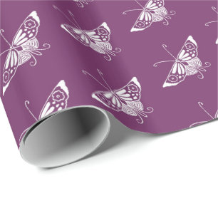 Papel De Presente Borboleta Deco estilizada - roxo berinjela