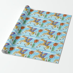 Papel De Presente Borboleta do girafa que sorve em uma arte da