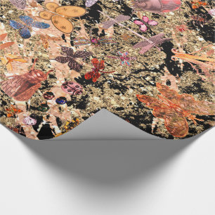 Papel De Presente Borboleta-Dourada-abstrato Negra Insetos