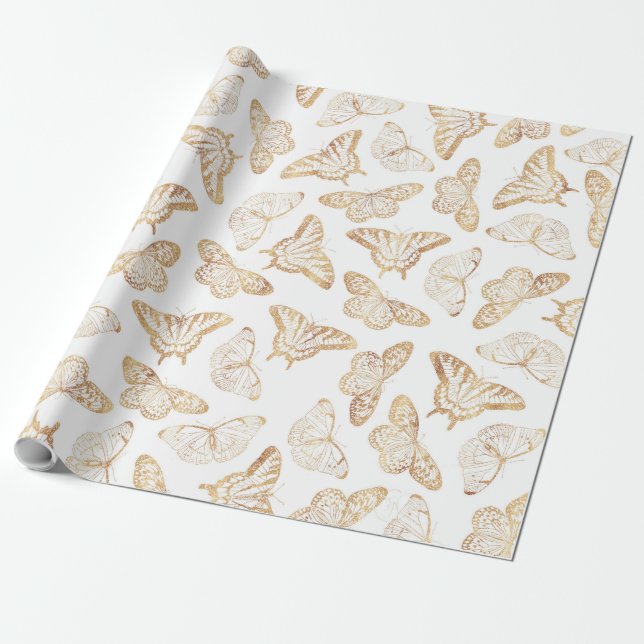 Papel De Presente Borboleta Dourada Elegante (Desenrolado)