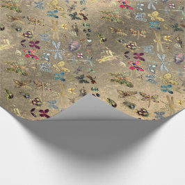 Papel De Presente Borboleta Dourada Grungy Insetos Gems Diamond