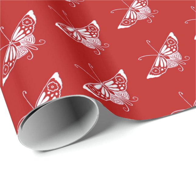 Papel De Presente Borboleta estilizado de Deco - vermelho chinês (Ponta do rolo)
