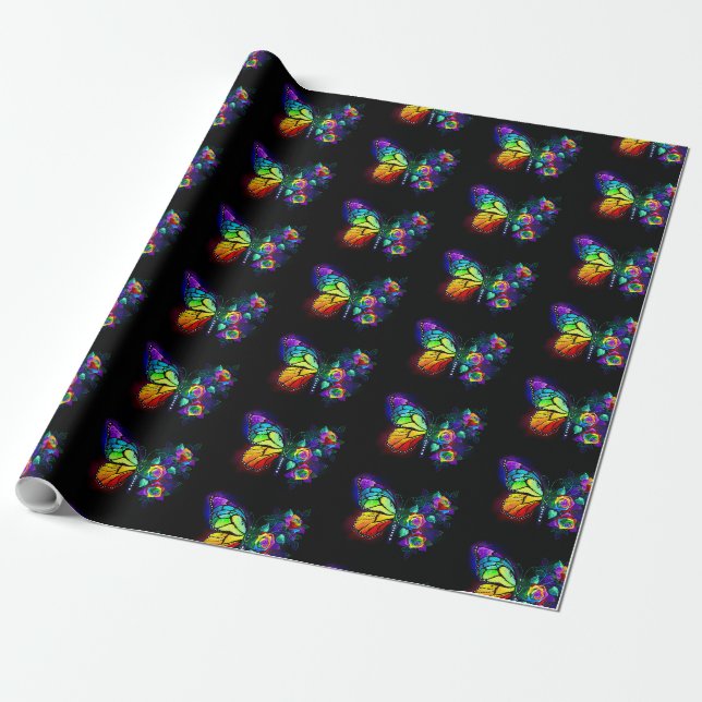 Papel De Presente Borboleta-flor-arco-íris (Desenrolado)