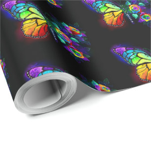 Papel De Presente Borboleta-flor-arco-íris