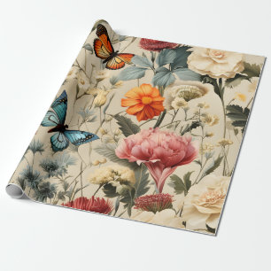 Papel De Presente Borboleta Flor Selvagem