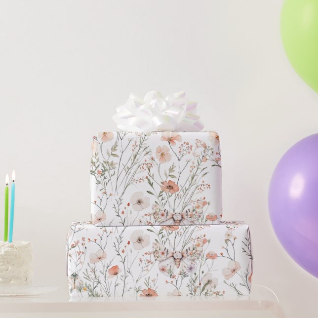 Papel De Presente Borboleta Floral Boho Wildflower (Presentes para festas)