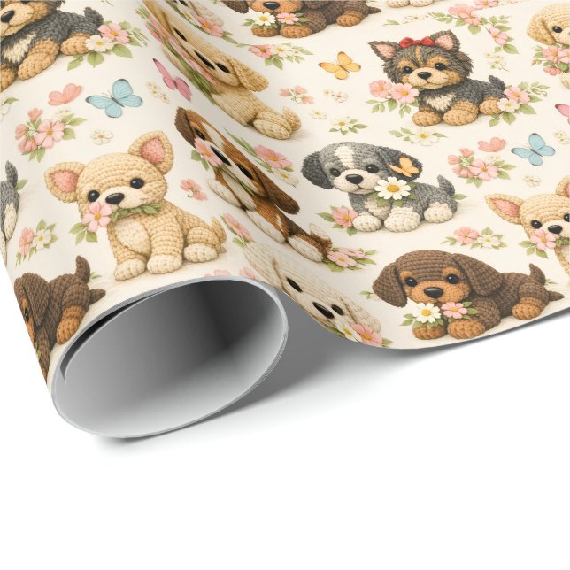 Papel De Presente Borboleta Floral de Cachorrinho Fofo (Ponta do rolo)