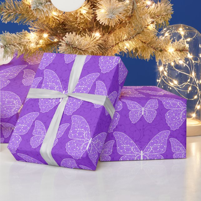 Papel De Presente Borboleta Floral Natural Roxa Moderna de Luxo (Feriados)