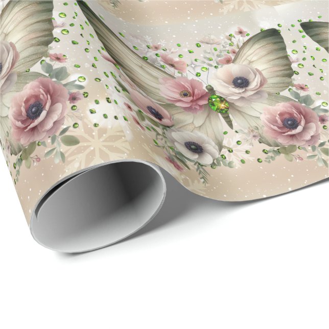 Papel De Presente Borboleta Floral Suave (Ponta do rolo)