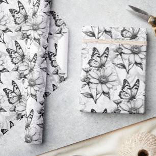 Papel De Presente Borboleta minimalista na Design de padrão de flore