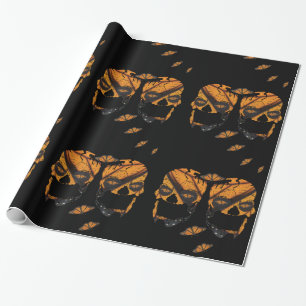 Papel De Presente Borboleta Monarca Skulls Black Halloween