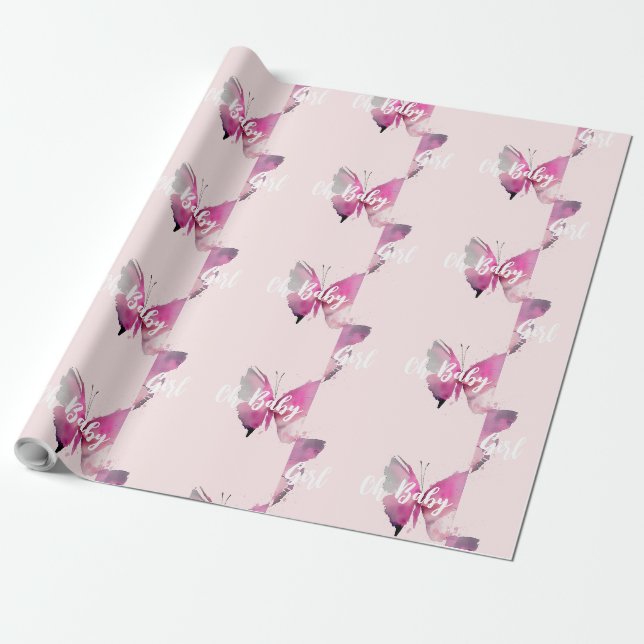 Papel De Presente Borboleta Oh Baby Girl (Desenrolado)