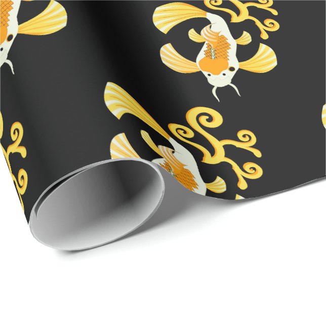 Papel De Presente Borboleta ouro Koi Natação (Ponta do rolo)