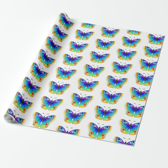 Papel De Presente Borboleta Pavão Olho de Arco-Íris (Desenrolado)