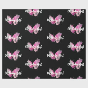 Papel De Presente Borboleta Preta e Rosa Oh Menina