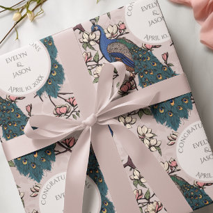 Papel De Presente Borboleta Rosa Botânica Casamento Pavão & Flores 