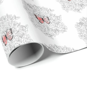 Papel De Presente Borboleta Rosa E Arte Rosa