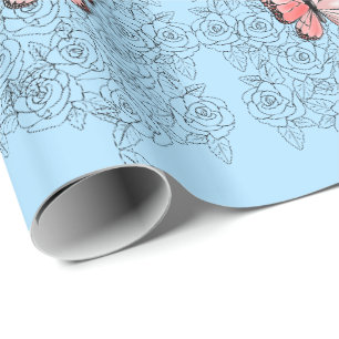 Papel De Presente Borboleta Rosa E Arte Rosa -