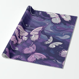 Papel De Presente Borboleta Roxa Sobre Água