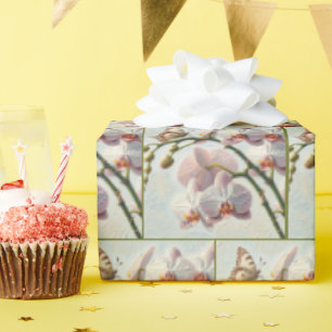 Papel De Presente Borboleta Sobre Orquídea Impai Pintura