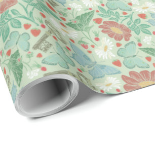 Papel De Presente Borboleta Vintage Chave Antiga Margarida Branca