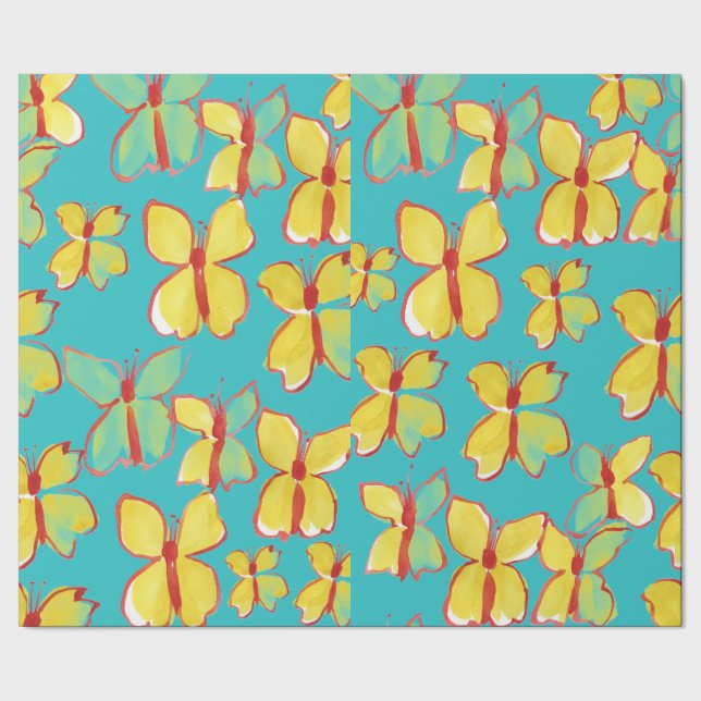 Papel De Presente Borboletas Água Design AmareloPapel de ondulação (Barra)