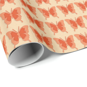 Papel De Presente Borboletas, alaranjadas em um fundo alaranjado