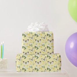 Papel De Presente Borboletas Amarelas Verdes Aniversário