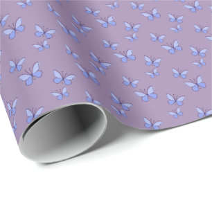 Papel De Presente Borboletas Azuis Elegantes em Violeta