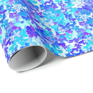 Papel De Presente Borboletas, azuis, turquesa, lavanda