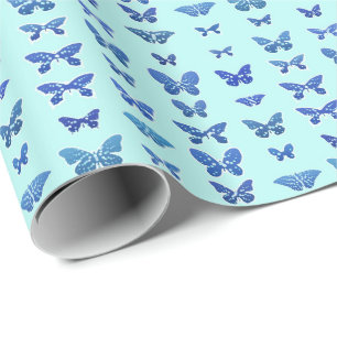 Papel De Presente Borboletas, azul, fundo turquesa claro