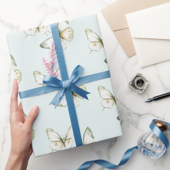 Papel De Presente Borboletas Brancas Verde Menta Aniversário (Presentear)