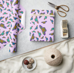 Papel De Presente Borboletas coloridas em rosa bebê - personalizável