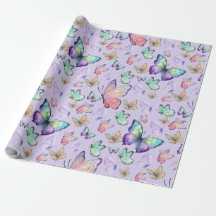 Papel De Presente Borboletas de Aquarela Púrpura Sem Costura