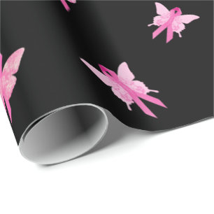 Papel De Presente Borboletas de Fitas Cor-de-Rosa para Sobrevivente