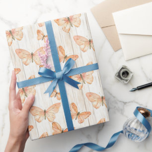 Papel De Presente Borboletas de Pêssego Aniversário