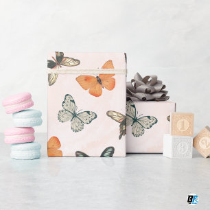 Papel De Presente Borboletas Delicadas em Aquarela Laranja de Hallow