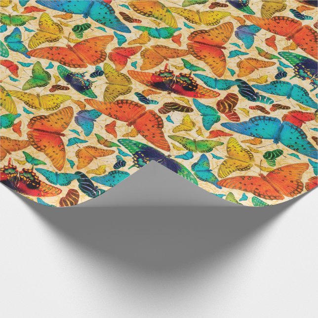 Papel De Presente Borboletas diárias de Flutterby no bege (Ponta)