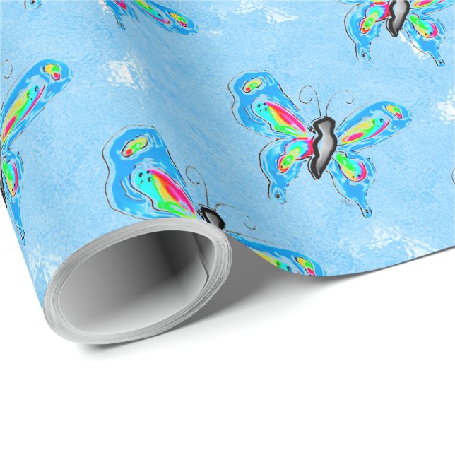 Papel De Presente Borboletas Dimensionais (Ponta do rolo)