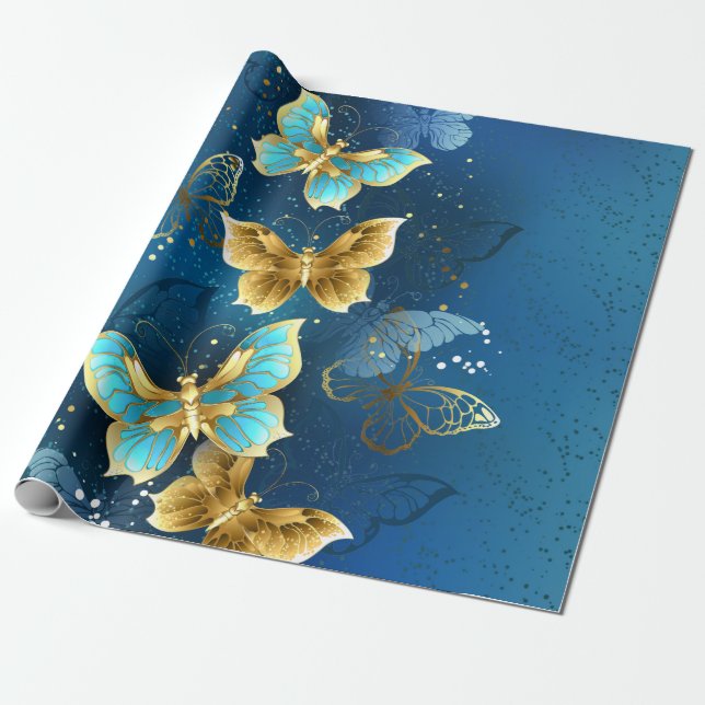 Papel De Presente Borboletas douradas (Desenrolado)